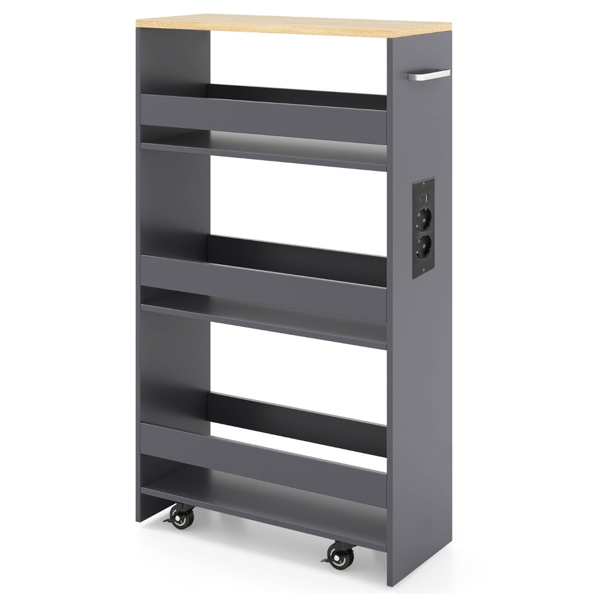Livsk costway 44 laags trolley smalle keukentrolley met oplaadstation en drie open planken grijs 1 1
