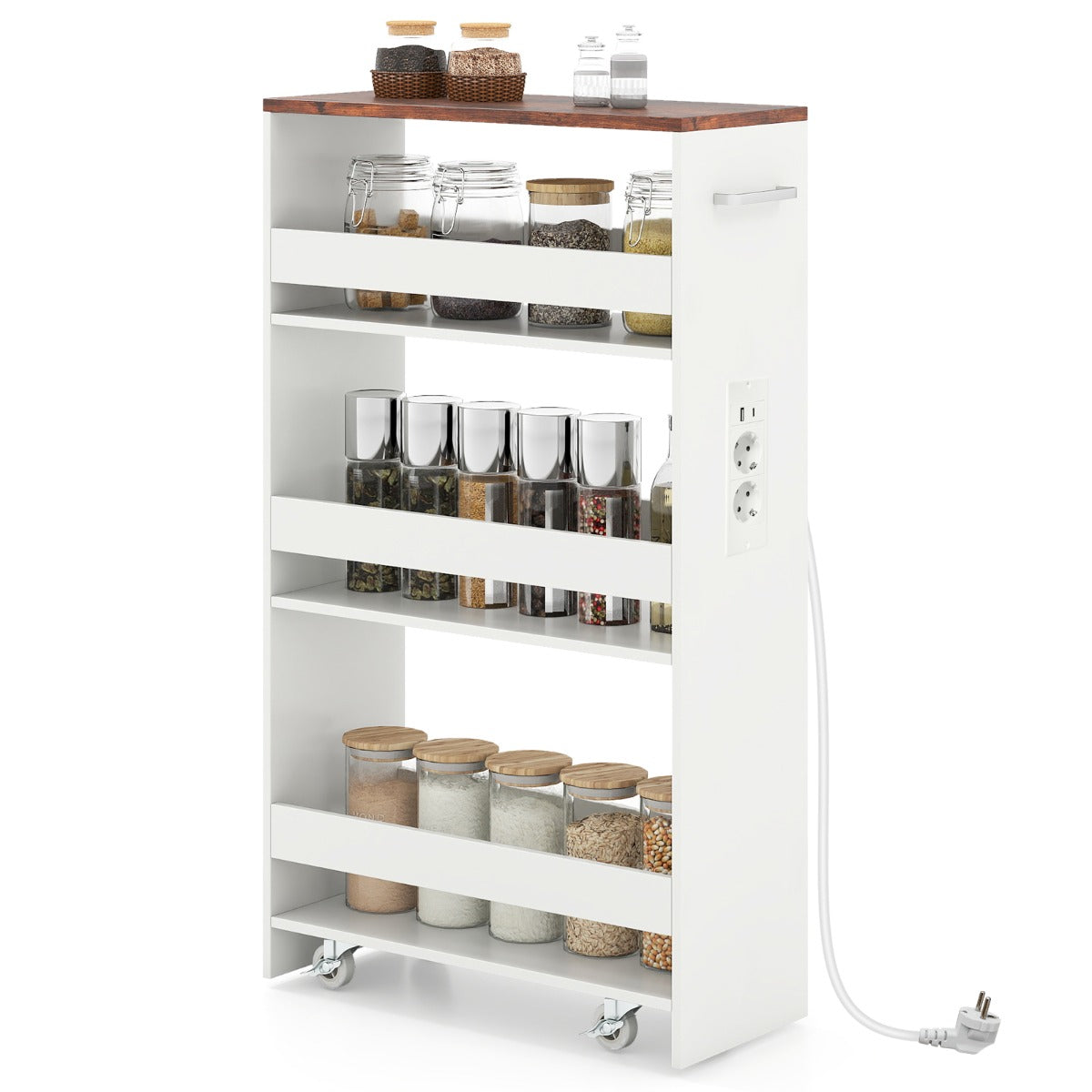 Livsk costway 44 laags trolley smalle keukentrolley met oplaadstation en drie open planken wit 2