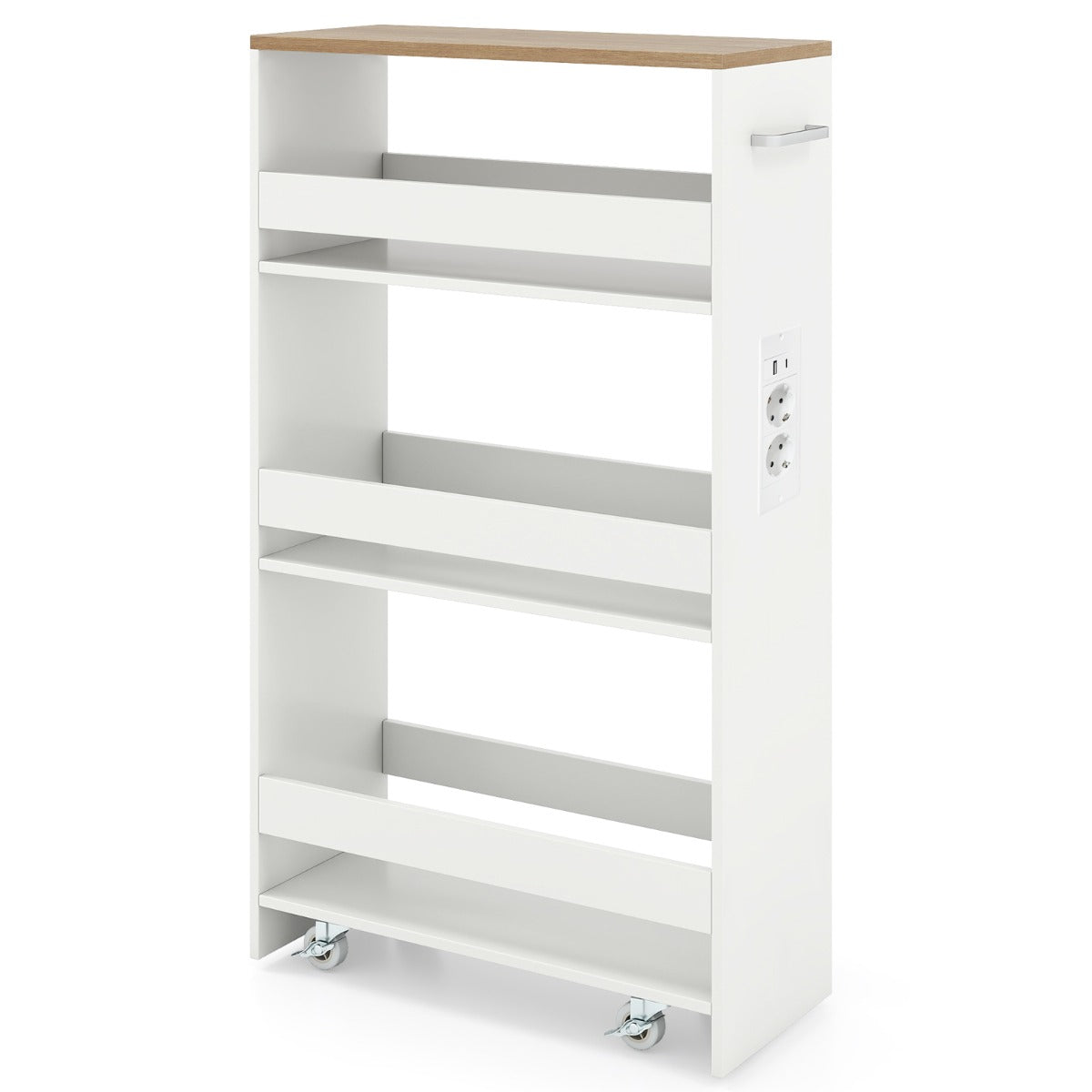Livsk costway 44 laags trolley smalle keukentrolley met oplaadstation en drie open planken witnaturel 1 1