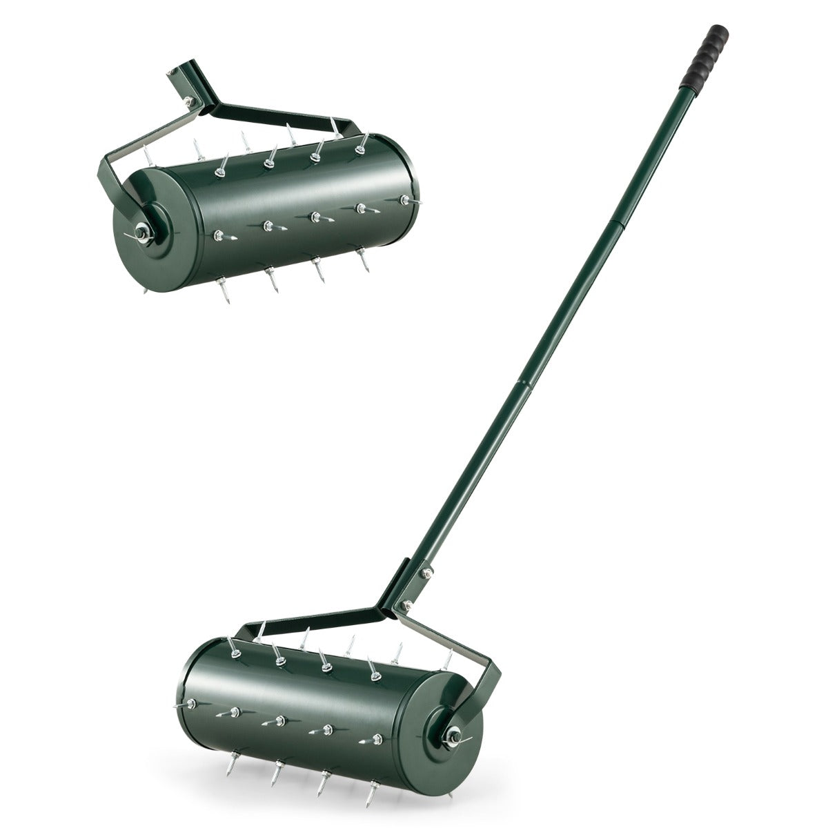 LIVSK Rollende Gazonventilator - 27 Roestvrijstalen Spikes - Ergonomische Handgreep - Vulbare Trommel 5,5 L - Groen
