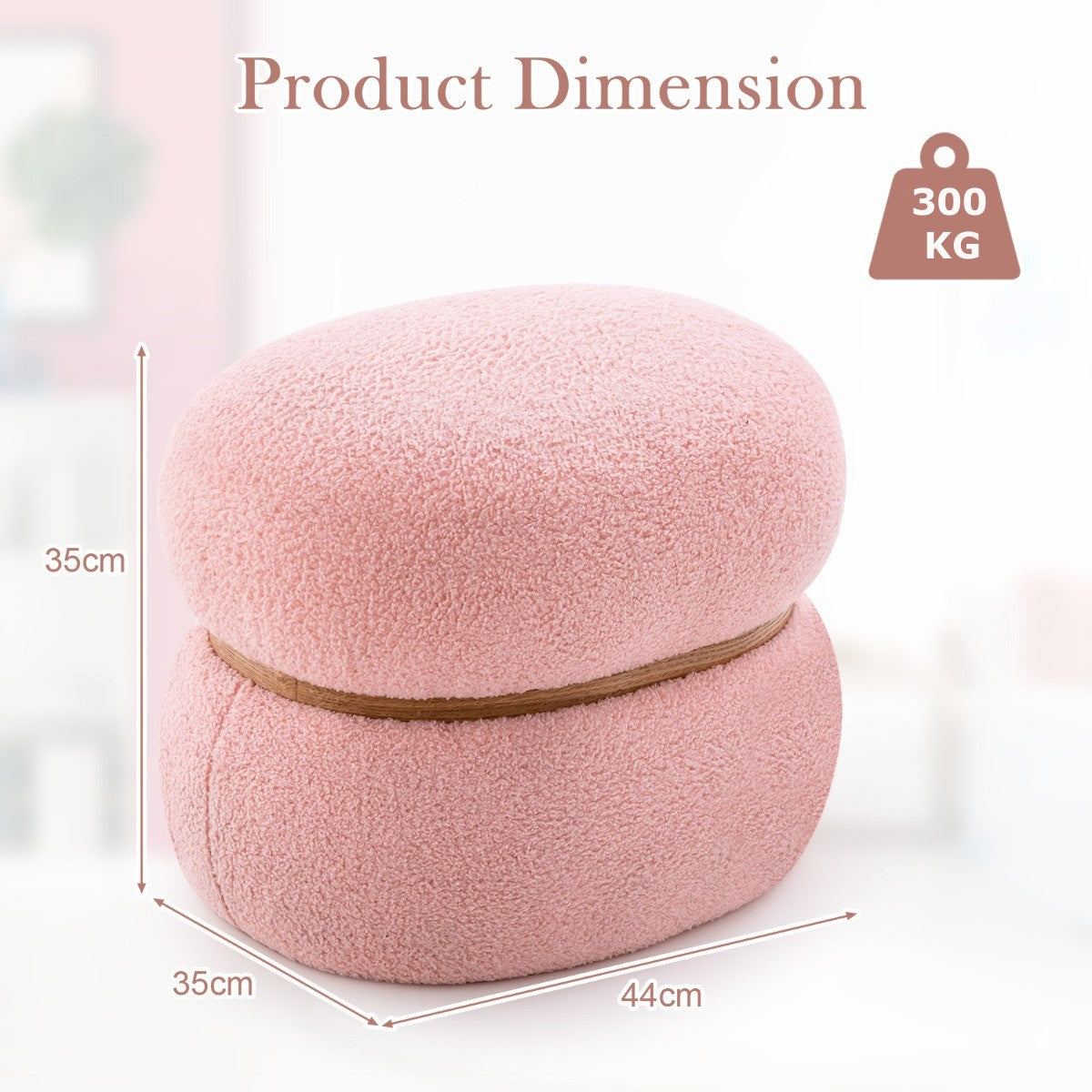 LIVSK Ovale Poef - Voetensteun en Bijzettafel - Sherpa Bekleding - Draagvermogen 300 kg - Lichtgewicht - Roze