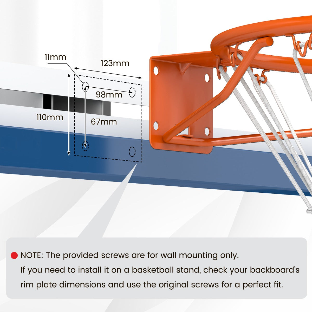 Livsk costway 45 cm basketbalring met net voor alle seizoenen aan de muur bevestigde basketbalstandaard met dubbele veren 3 2