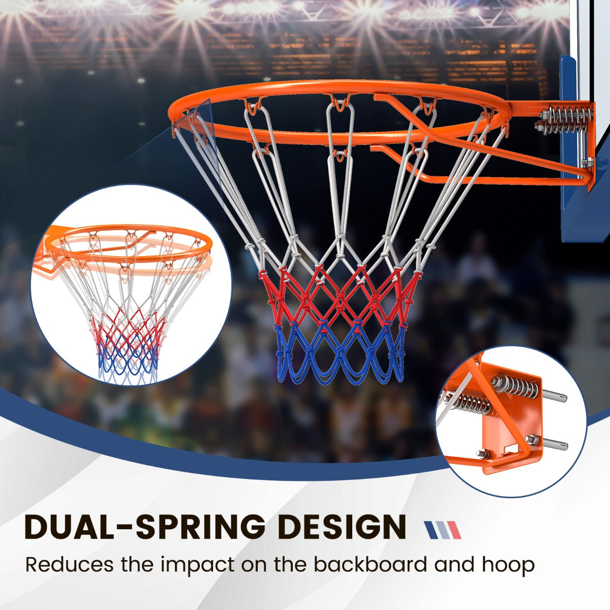 Livsk costway 45 cm basketbalring met net voor alle seizoenen aan de muur bevestigde basketbalstandaard met dubbele veren 4 2