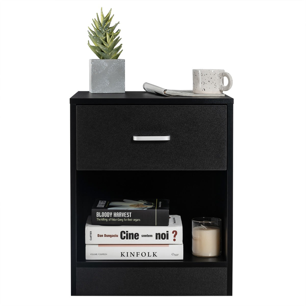 LIVSK Modern Bijzettafel - Ruime Lade en Open Rek - Robuuste Houten Constructie - Antislip Kussens - Geschikt voor Elke Ruimte -