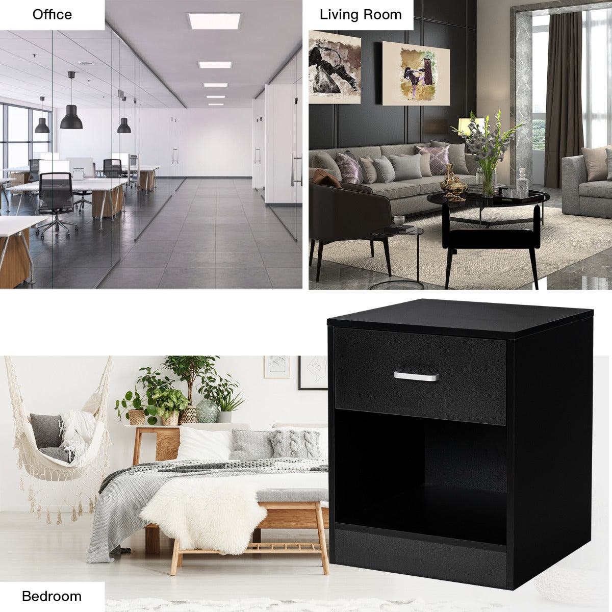 LIVSK Modern Bijzettafel - Ruime Lade en Open Rek - Robuuste Houten Constructie - Antislip Kussens - Geschikt voor Elke Ruimte -