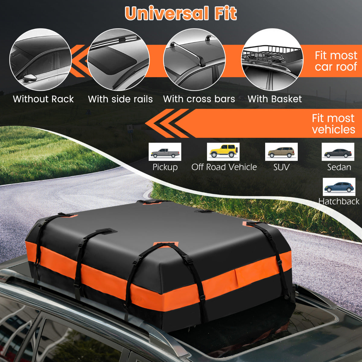 LIVSK Daktas voor Auto's 450L - Waterdicht en Scheurbestendig - Inclusief Antislipmat en Cijferslot - 112 x 86 x 43 cm - Zwart