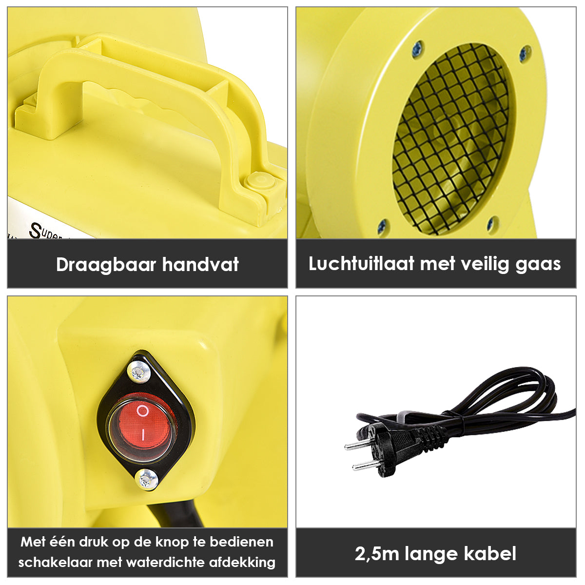 LIVSK Elektrische Blazer 450W - Voor Luchtbedden en Springkussens - Lichtgewicht met Handvat - Stabiele Basis - Zwart