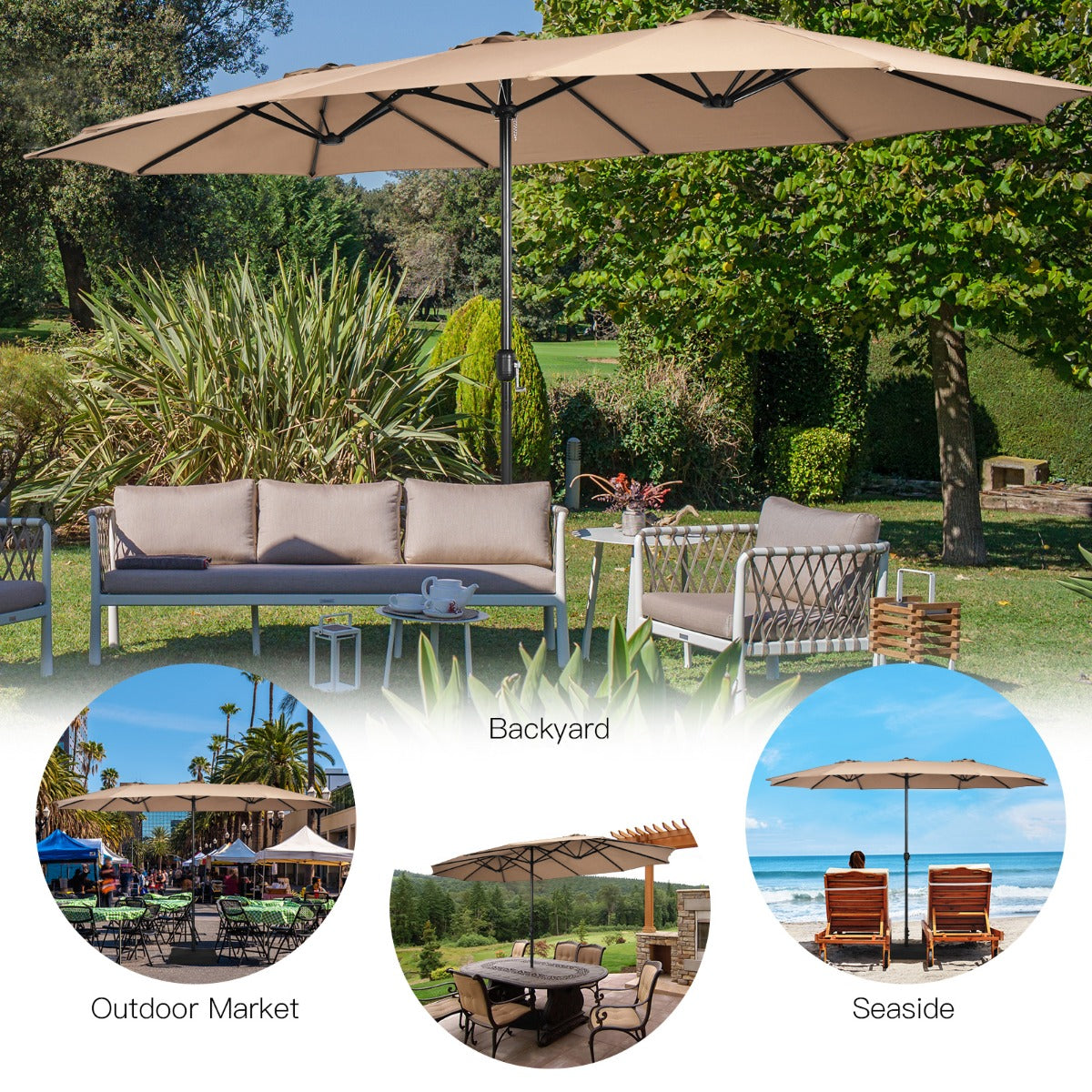 LIVSK Dubbelzijdige Parasol met Standaard - Royaal Schaduwoppervlak 451,5 cm - Metalen Frame - Gebruiksvriendelijk -