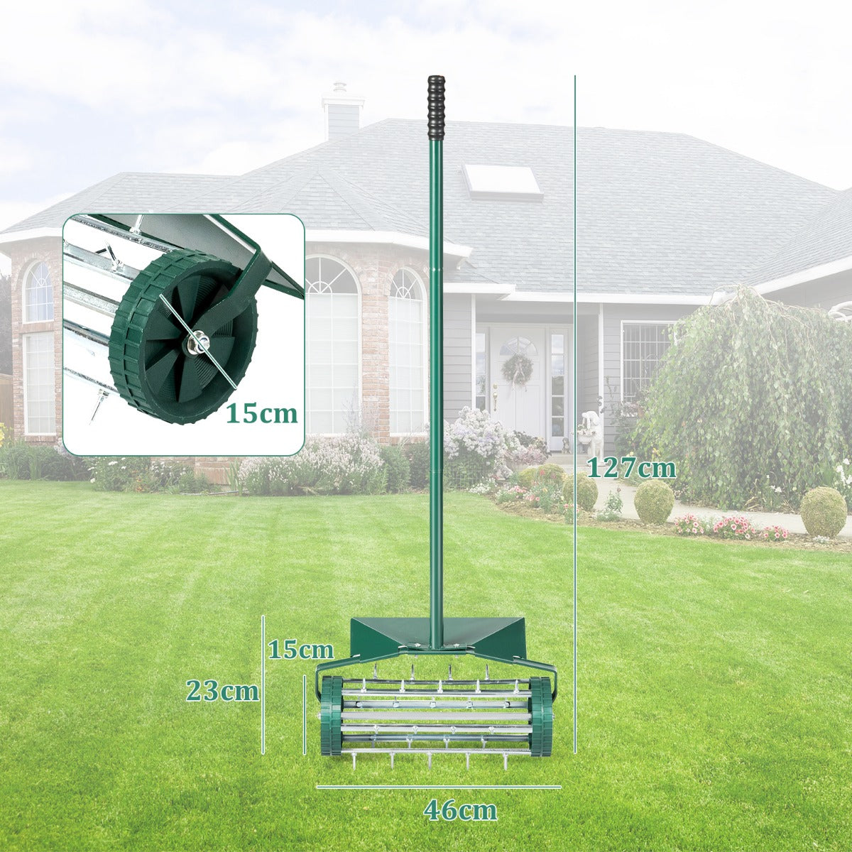 LIVSK Rollende Gazonbeluchter - Handmatige Verticuteerder met Beschermend Schild - Dieptepunt 3 cm - Ergonomisch Ontwerp -