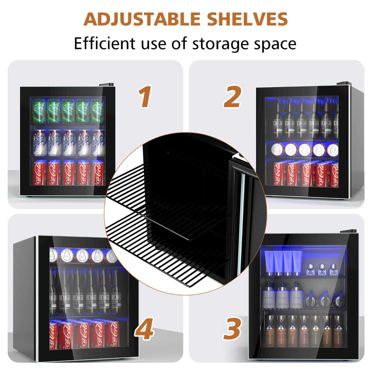 LIVSK Drankkoelkast - Verwijderbare Schappen - Instelbare Temperatuur 4-16 °C - Metalen Kast - 60 Blikjes - Zwart