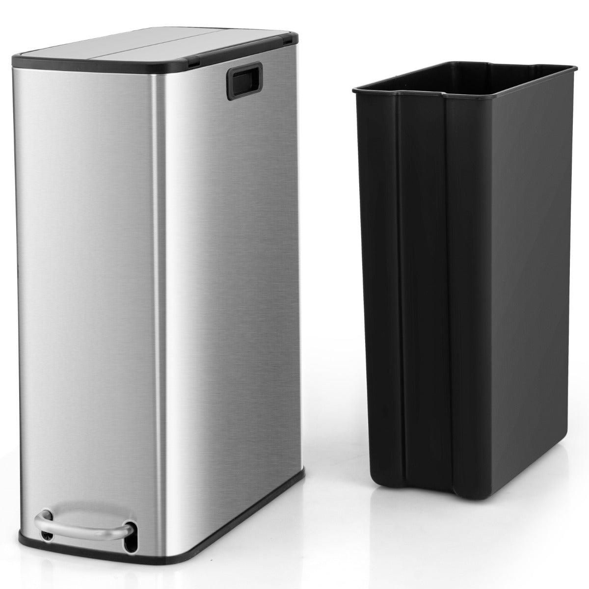 LIVSK Roestvrijstalen Afvalemmer 46 liter - Uitneembare Binnenemmer - Soft-Close Systeem - Slank Ontwerp - Zilver