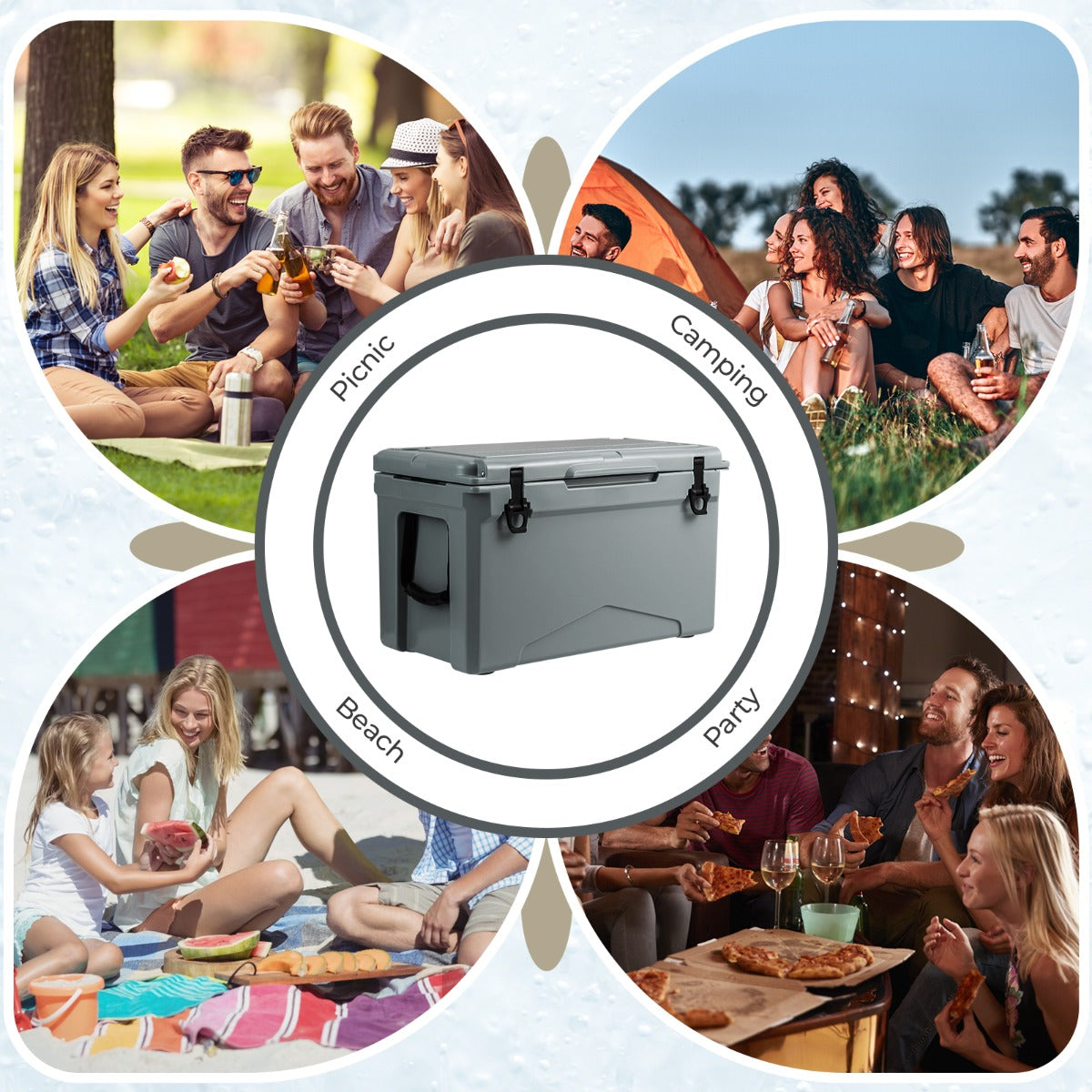 LIVSK Geïsoleerde Koelbox - Rotomoulded - 47L Capaciteit - Bekerhouders en Flesopener - 5-7 Dagen Koel - Grijs