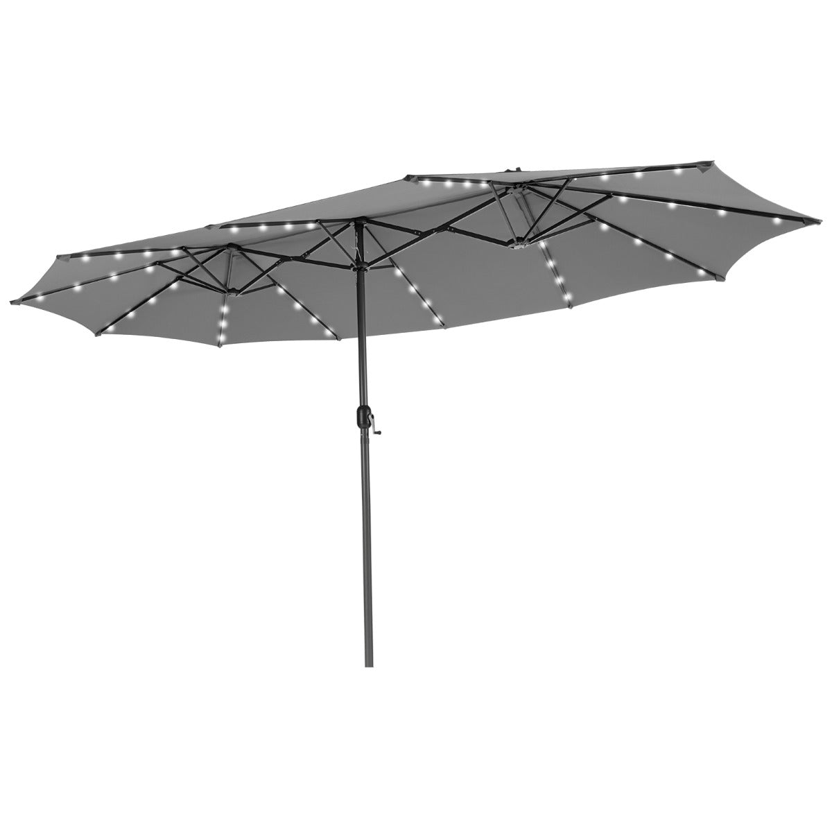 LIVSK Dubbelgrote Parasol 470 x 280 cm - 48 Solar-LED-lampen - Robuuste Metalen Constructie - Handkruk - Grijs