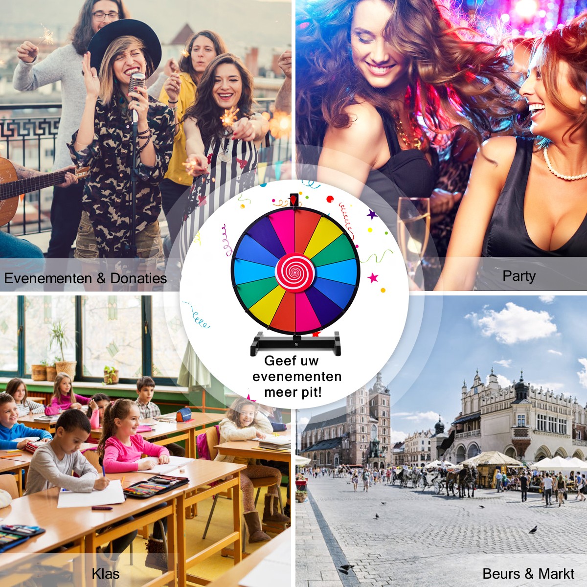 LIVSK Rad van Fortuin - Duurzaam PVC - Herschrijfbaar - Stabiele H-vormige Voetstandaard - Ideaal voor Feesten - Kleurrijk