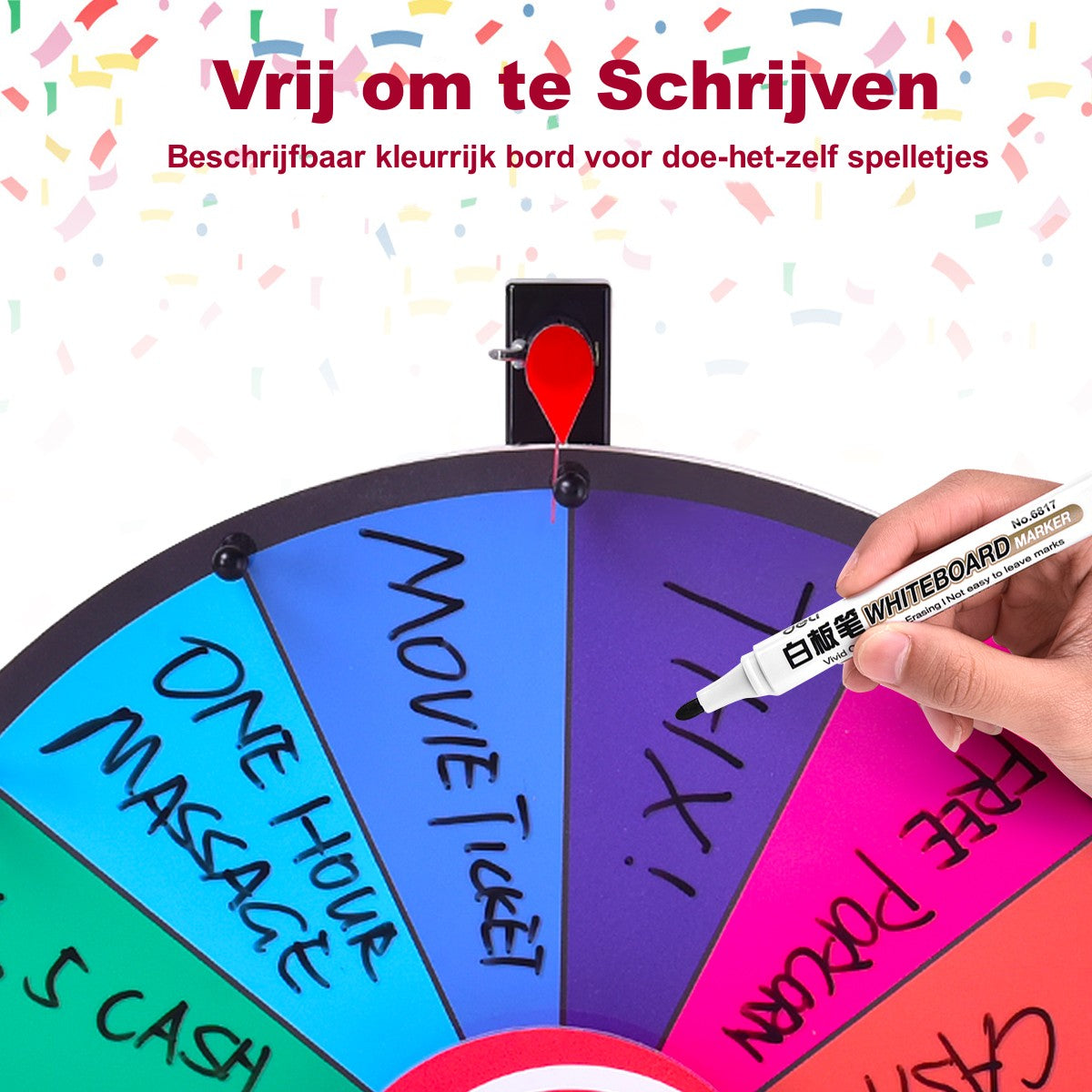 LIVSK Rad van Fortuin - Duurzaam PVC - Herschrijfbaar - Stabiele H-vormige Voetstandaard - Ideaal voor Feesten - Kleurrijk