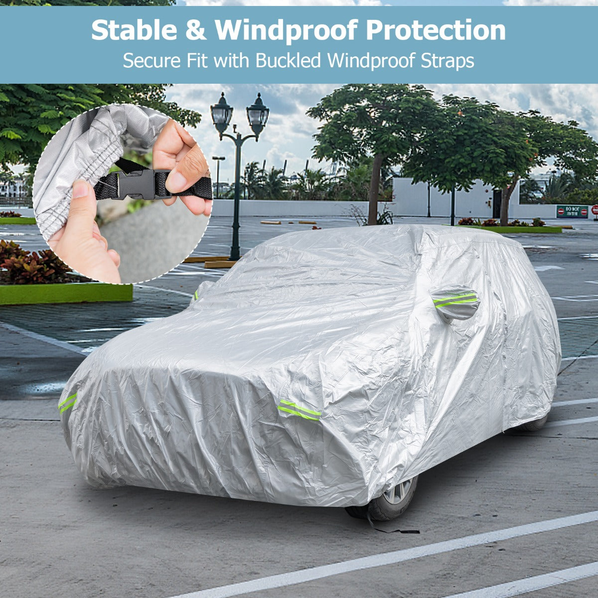 LIVSK Autohoes - 3-laagse Bescherming - UV-, Regen- en Sneeuwbestendig - Reflecterende Strips - Inclusief Opbergtas - 483 x 190 x