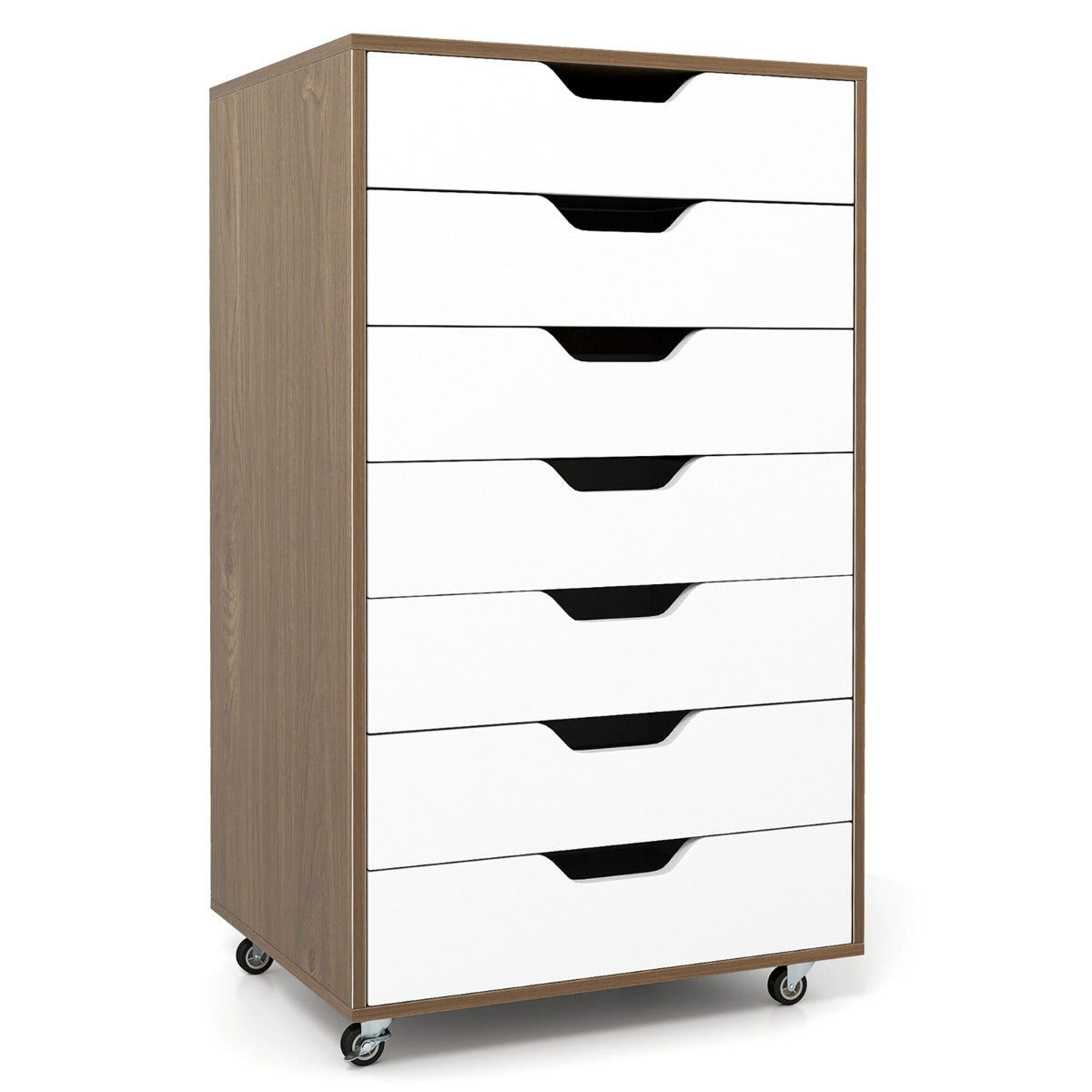 Livsk costway 49 x 40 x 87 cm een verrijdbaar houten kantoorkastje met 7 laden en wielen naturel 1 1
