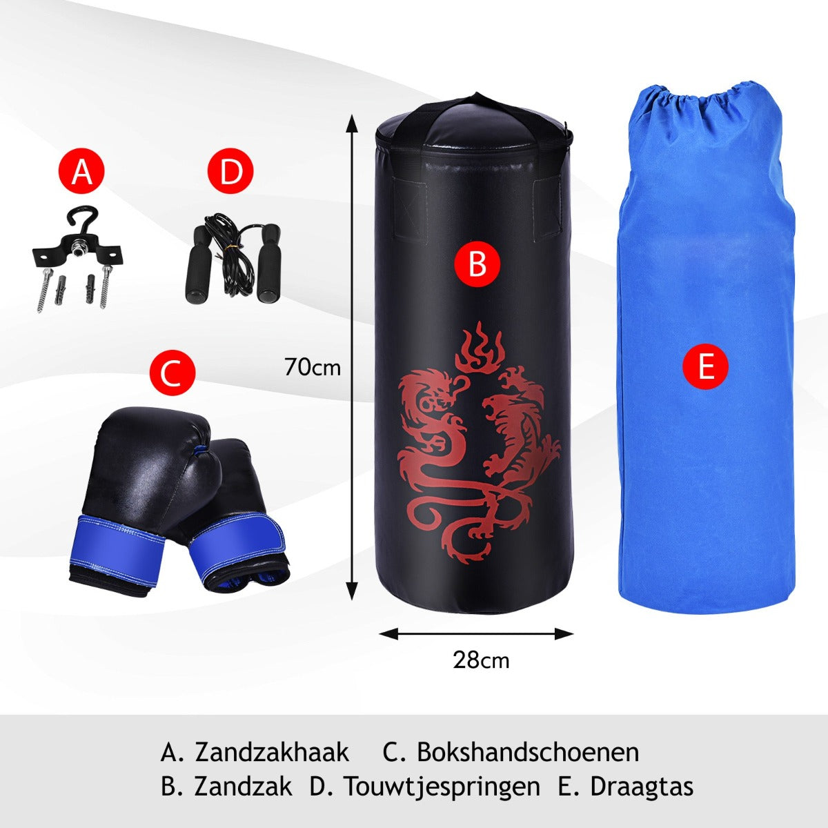 LIVSK Bokszakkenset voor Kinderen - Inclusief Bokshandschoenen en Springtouw - Duurzaam PVC-leer - Voor MMA en Kickboksen - Zwart