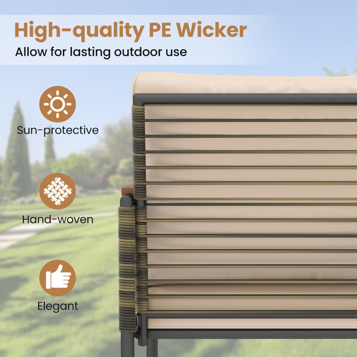 Livsk costway 5 delige buitenmeubelset met kussens pe rotan stoelen voor terras met 2 voetenbankjes en salontafel van gehard glas buitenmeubilair voor balkon terras en tuin 4