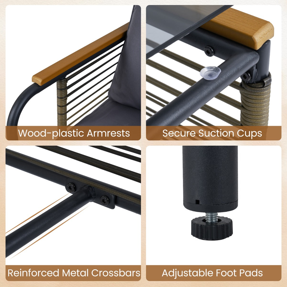 Livsk costway 5 delige buitenmeubelset met kussens pe rotan stoelen voor terras met 2 voetenbankjes en salontafel van gehard glas donkergrijs 6