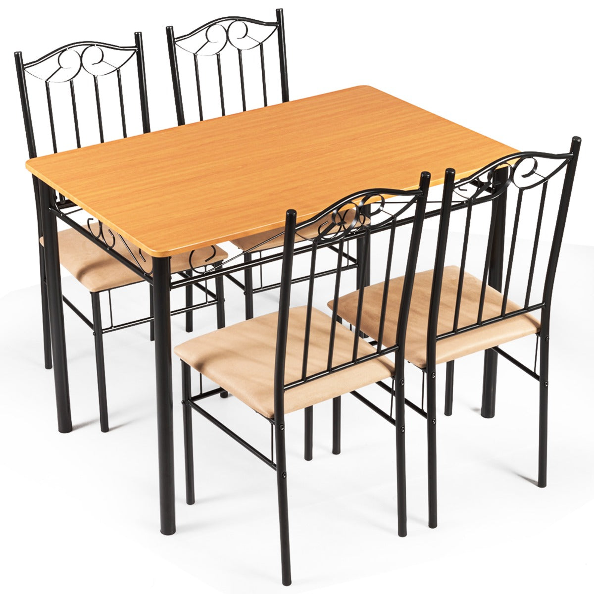 LIVSK Eetkamerset met Tafel en 4 Stoelen - Robuuste Metalen Constructie - Water- en Krasbestendig MDF - Tot 60 kg - Natuur en