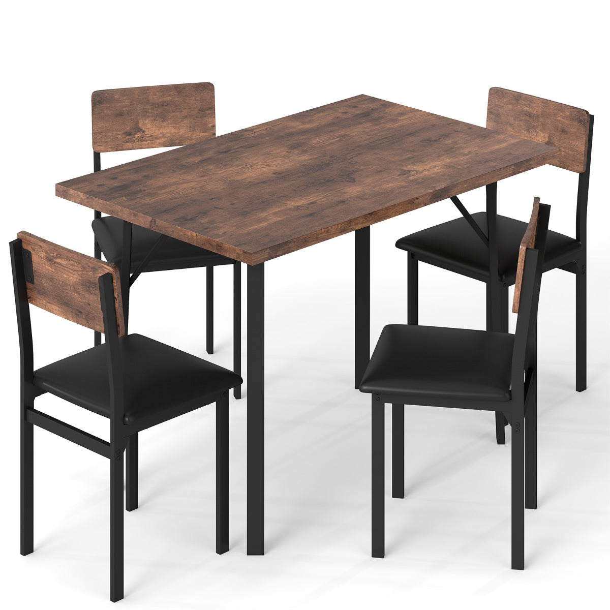 Livsk costway 5 delige eetset voor 4 personen industriele keukentafel 4 kunstleren gestoffeerde stoelen met metalen poten 1 1