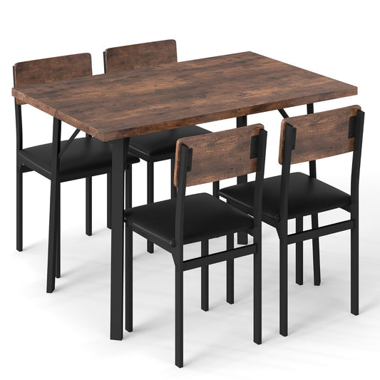 Livsk costway 5 delige eetset voor 4 personen industriele keukentafel 4 kunstleren gestoffeerde stoelen met metalen poten