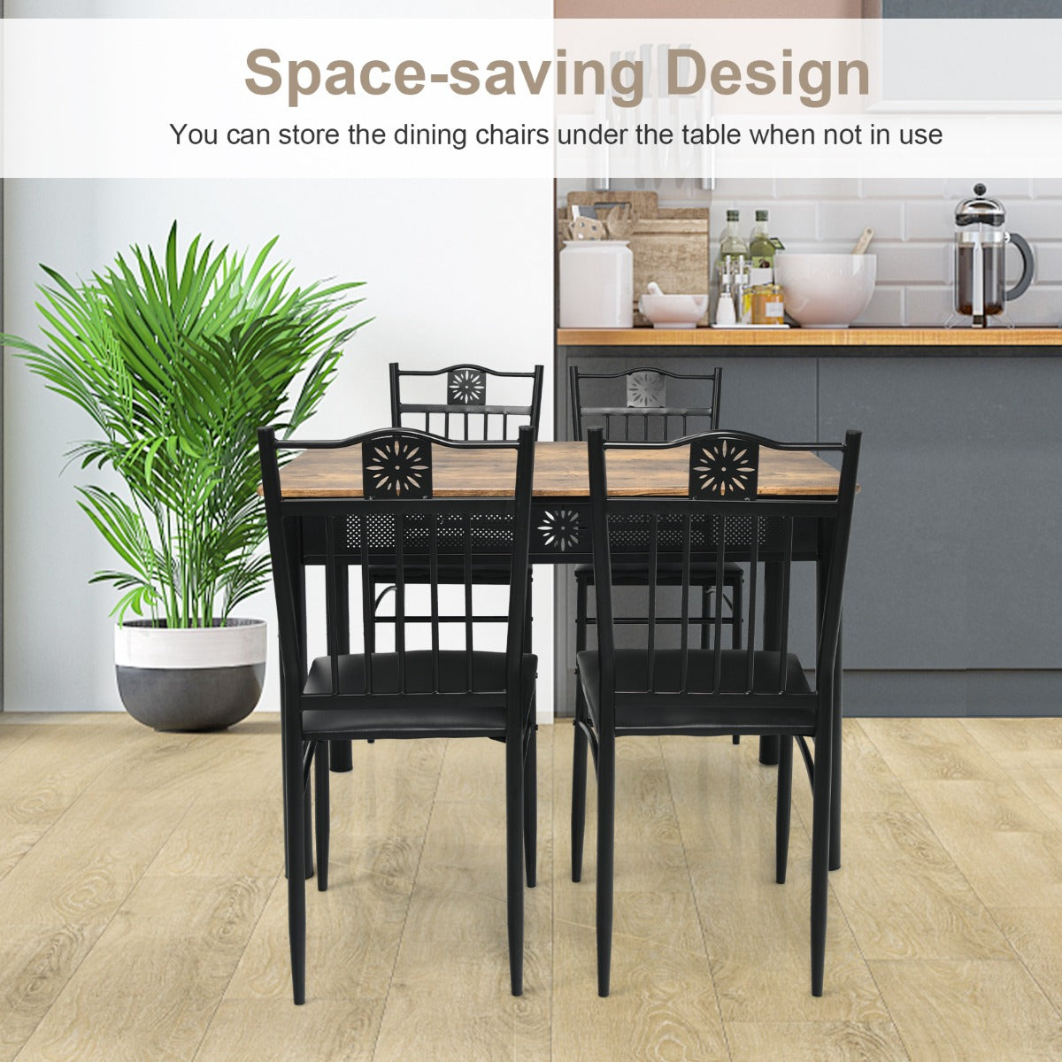 LIVSK Eettafelset met 4 Gestoffeerde Stoelen - Ergonomisch Design - Duurzaam MDF en Metaal - 107 x 70 x 76 cm - Zwart