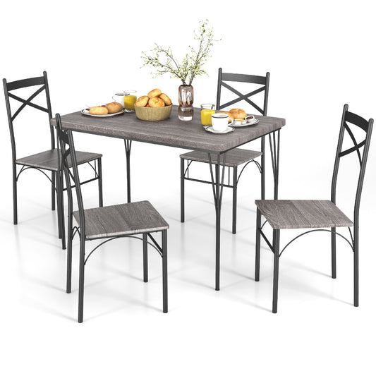 LIVSK 5-delige Eettafel Set - Rechthoekige Tafel 110 x 70 x 76 cm & 4 Stoelen - Stevig Metalen Frame - Ruimtebesparend - Grijs