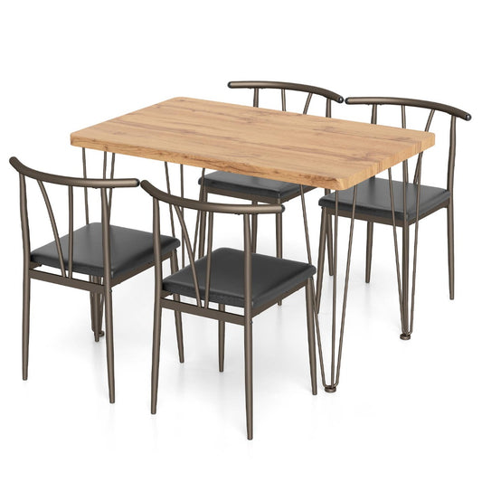 Livsk costway 5 delige eettafelset rechthoekige industriele tafel 4 stoelen zonder armleuningen met gestoffeerde zitting eethoek met metalen frame