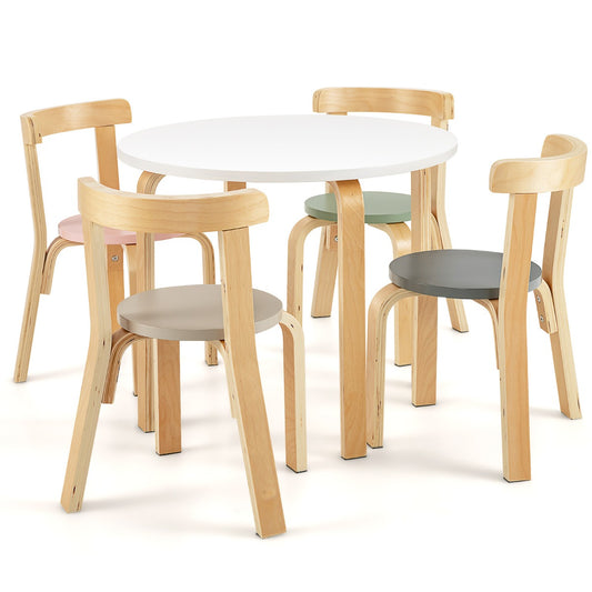 LIVSK Kindertafel- en Stoelenset - 5-delig - Ronde Tafel met 4 Stoelen - Ergonomisch en Veilig - Voor Kinderen 4+ - Kleurrijk