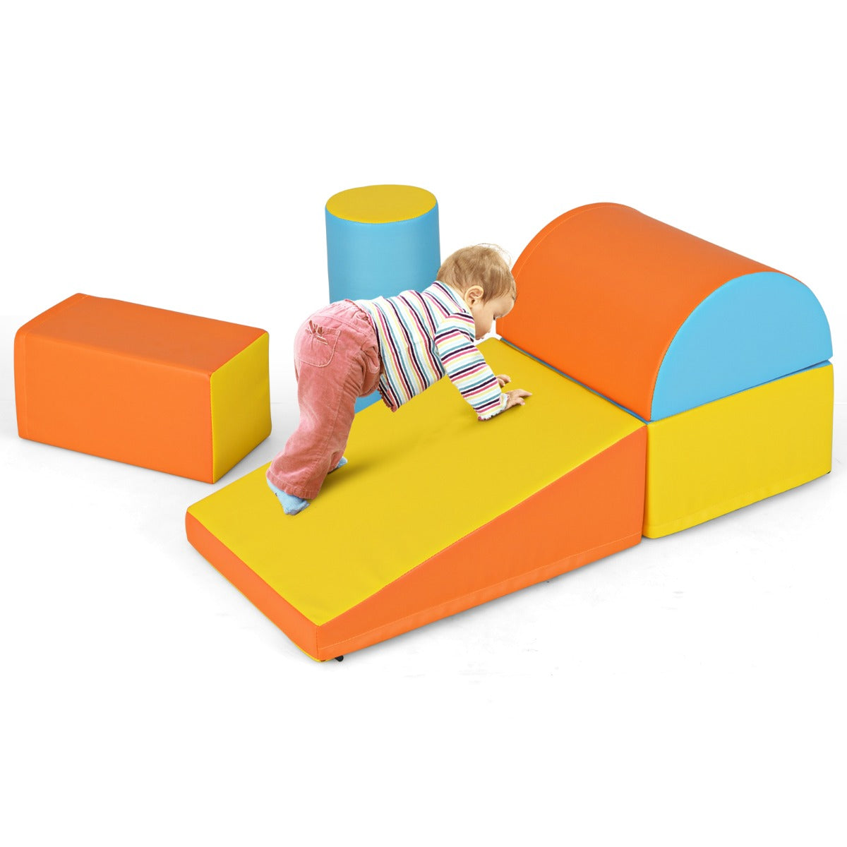 LIVSK Schuimblokkenset voor Kinderen - 5 Zachte Blokken voor Klimmen en Kruipen - Veilig en Waterdicht - Geel, Oranje, Blauw