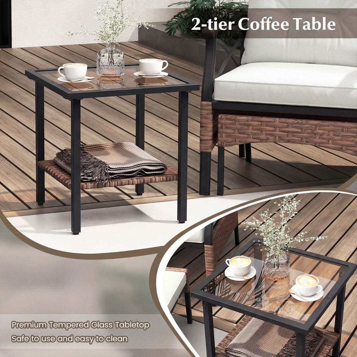 Livsk costway 5 delige rotan tuinmeubelset buiten rotan stoelen met voetenbankjes kussens en zitset balkonmeubels beige