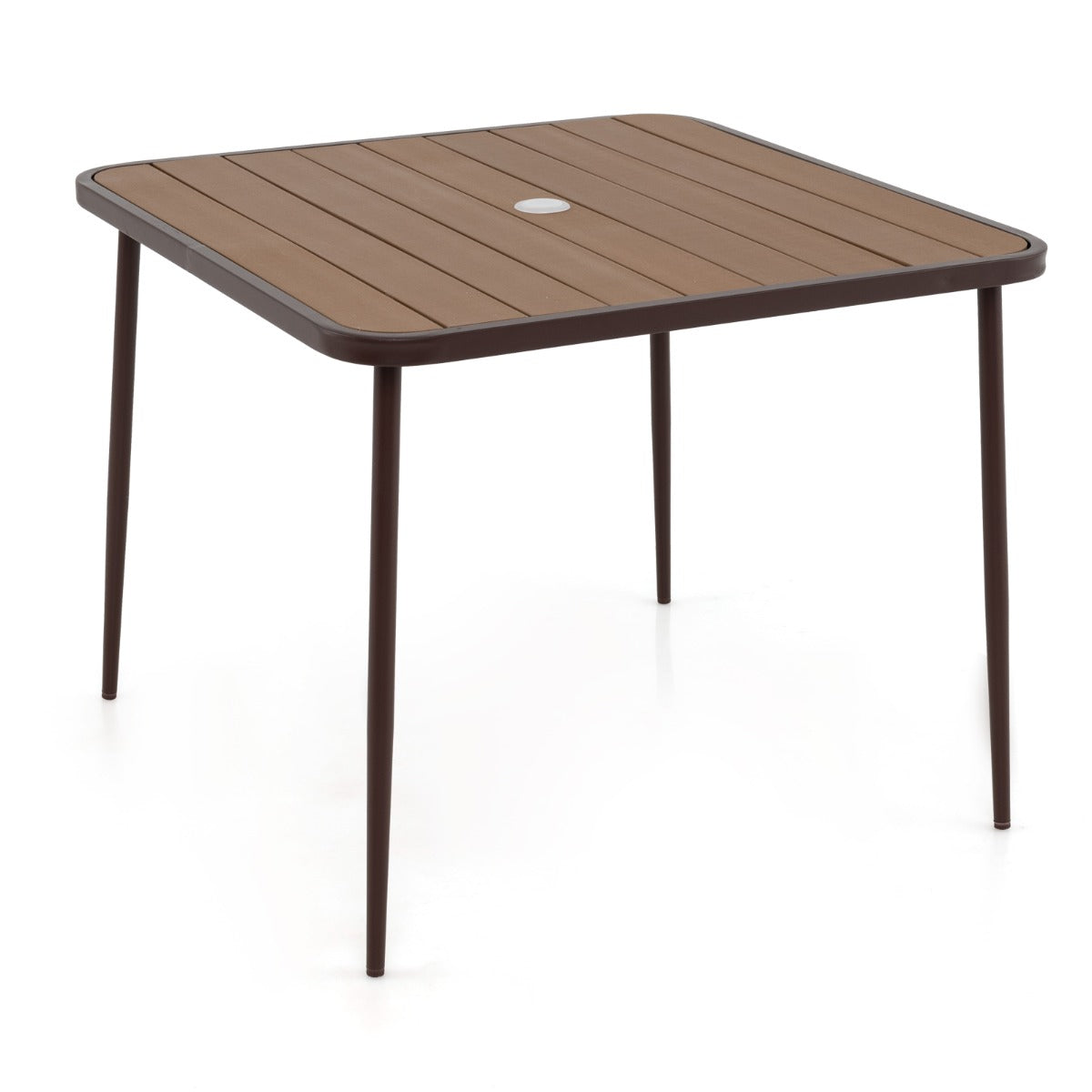 LIVSK 5-delige Tuinmeubelset - 4 Fauteuils met Bloemkussens - Kunststof Houten Tafel met Parasolgat - Comfortabel en Stijlvol -