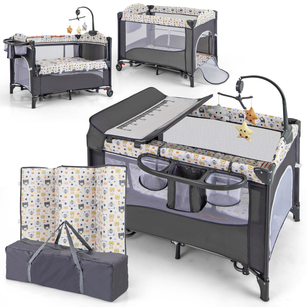 LIVSK 5-in-1 Babywieg - Schommelwieg, Verschoontafel, Vrijstaand Bed, Babyloopstal - Voor Baby's tot 9 maanden - Grijs