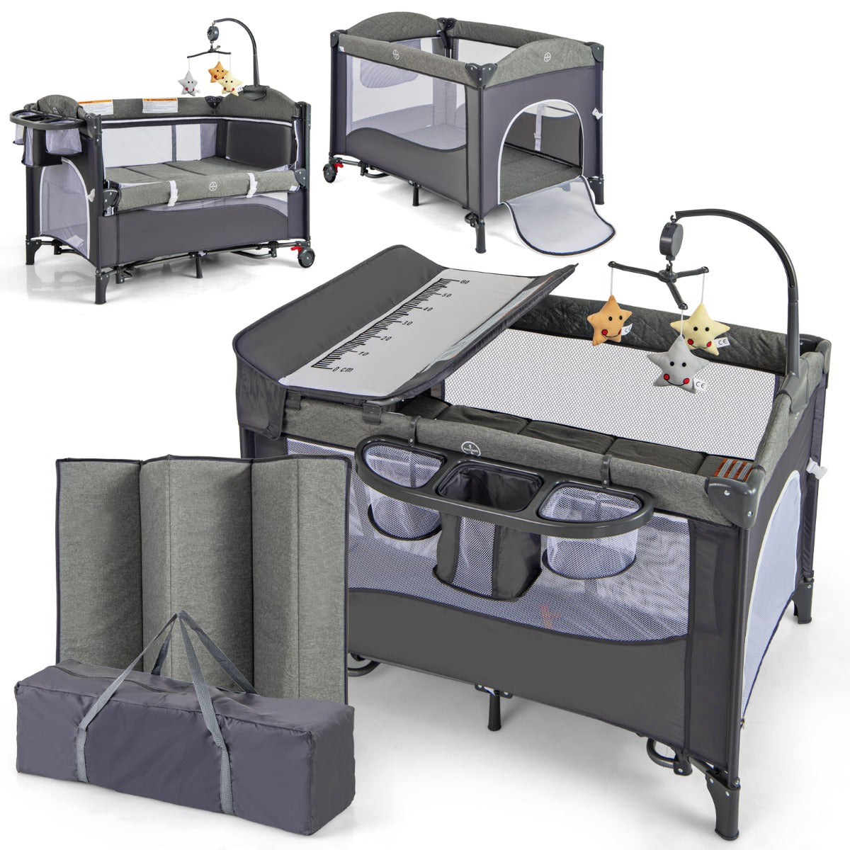 LIVSK 5-in-1 Multifunctionele Babywieg - Veiligheidsriem - Speelboog met Speeldoos - Eenvoudige Montage - Voor 0-9 maanden -