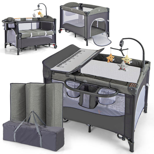 LIVSK 5-in-1 Multifunctionele Babywieg - Veiligheidsriem - Speelboog met Speeldoos - Eenvoudige Montage - Voor 0-9 maanden -