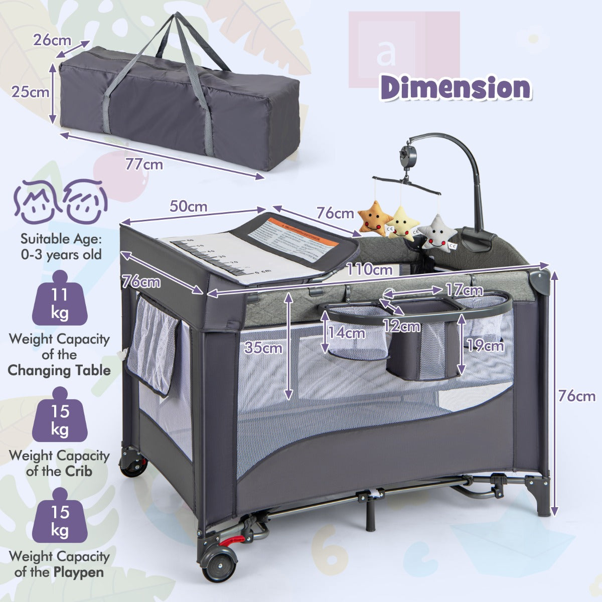 LIVSK 5-in-1 Multifunctionele Babywieg - Veiligheidsriem - Speelboog met Speeldoos - Eenvoudige Montage - Voor 0-9 maanden -