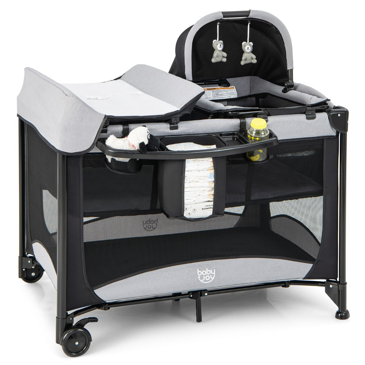 LIVSK 5-in-1 Baby Speelbox - Inclusief Wieg, Luiertafel & Activiteitencentrum - Veilig en Gemakkelijk te Verplaatsen - Zwart +