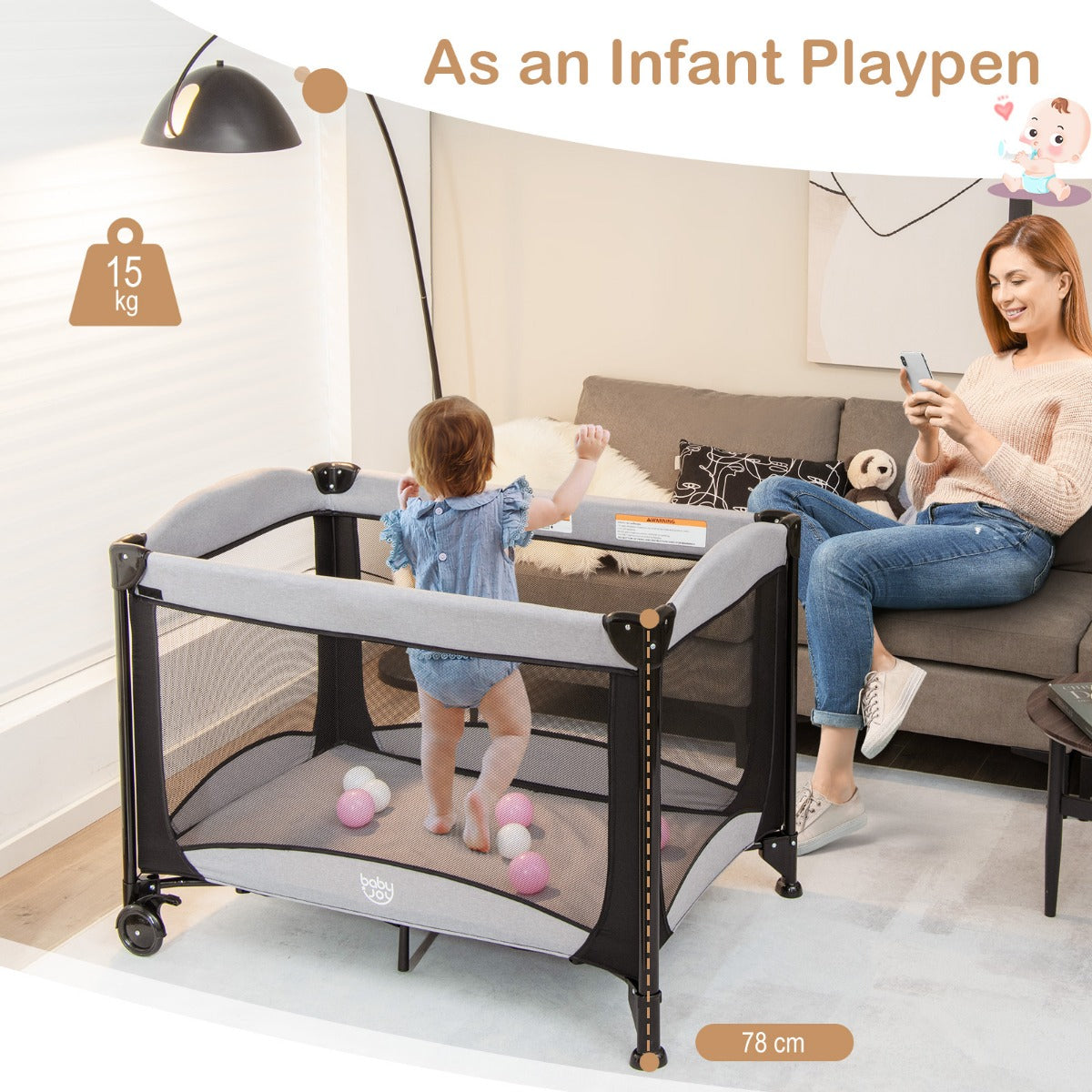 LIVSK 5-in-1 Baby Speelbox - Inclusief Wieg, Luiertafel & Activiteitencentrum - Veilig en Gemakkelijk te Verplaatsen - Zwart +
