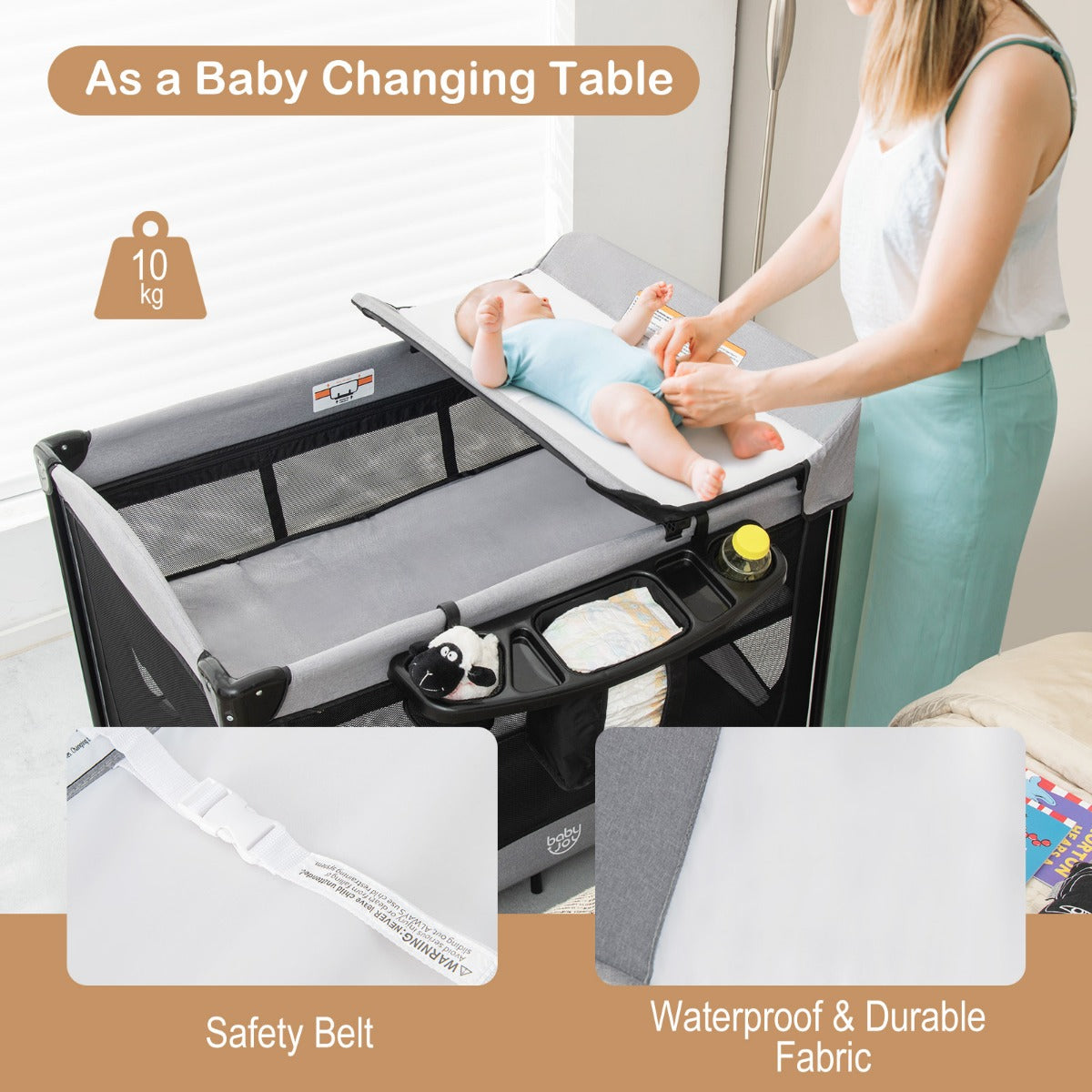 LIVSK 5-in-1 Baby Speelbox - Inclusief Wieg, Luiertafel & Activiteitencentrum - Veilig en Gemakkelijk te Verplaatsen - Zwart +