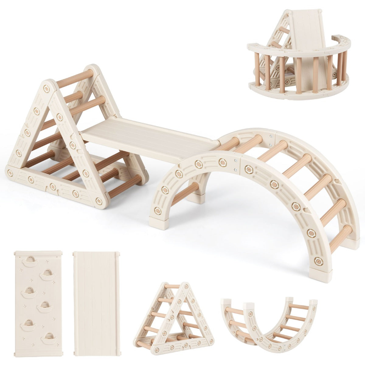 Livsk costway 5 in 1 montessori houten klimset klimspeelgoed met driehoekig klimframe 1 1