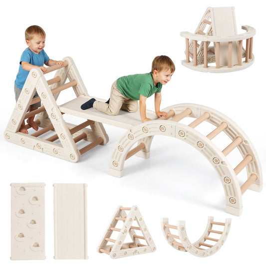 Livsk costway 5 in 1 montessori houten klimset klimspeelgoed met driehoekig klimframe