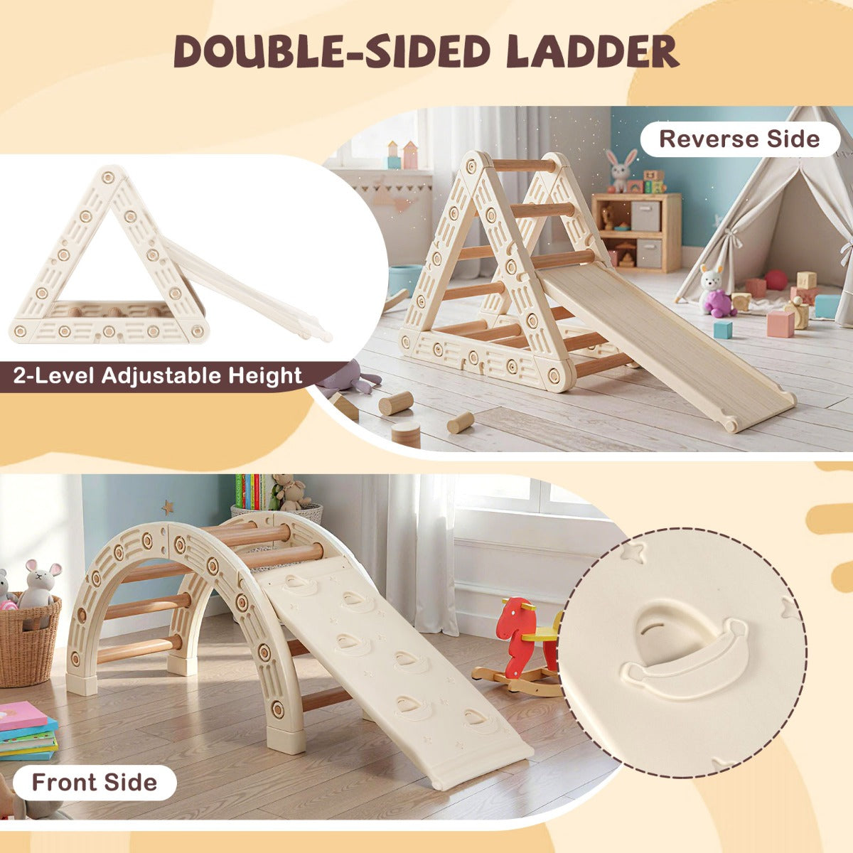 Livsk costway 5 in 1 montessori houten klimset klimspeelgoed met driehoekig klimframe 5