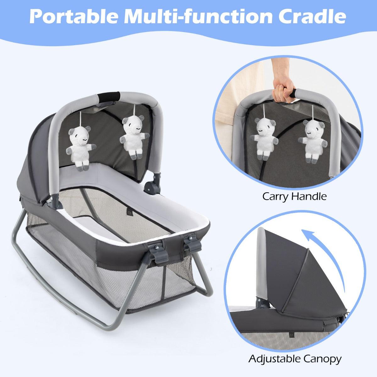 Livsk costway 5 in 1 reisbedje voor babys opvouwbaar babybedje met aankleedtafel babybox met opbergmand draagtas grijs 5