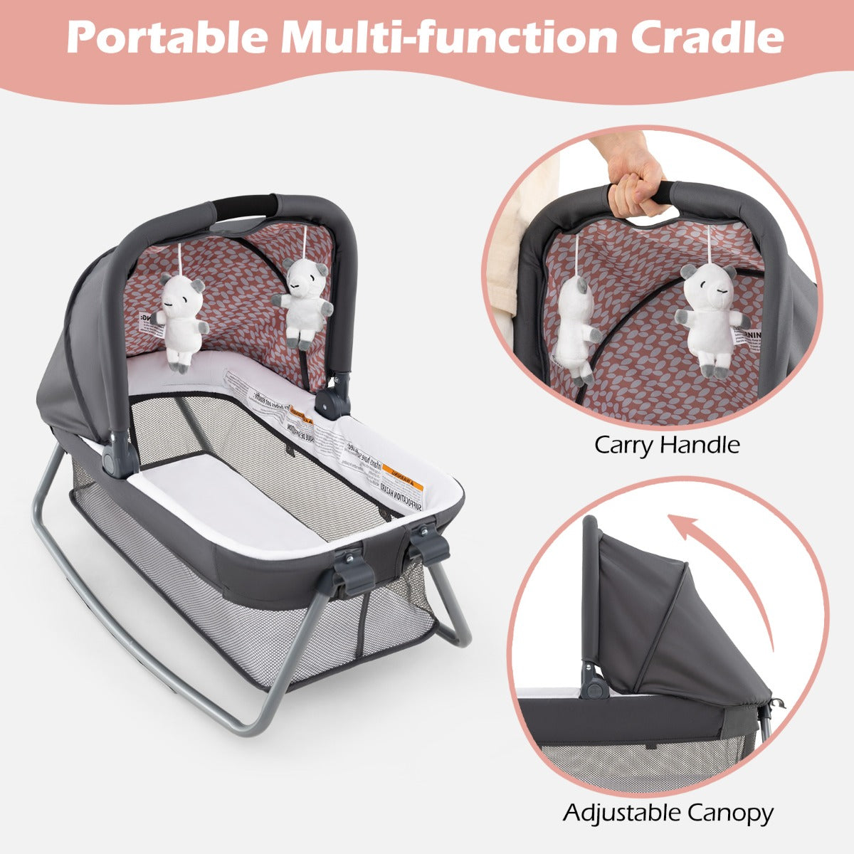 Livsk costway 5 in 1 reisbedje voor babys opvouwbaar babybedje met aankleedtafel babybox met opbergmand draagtas roze 4