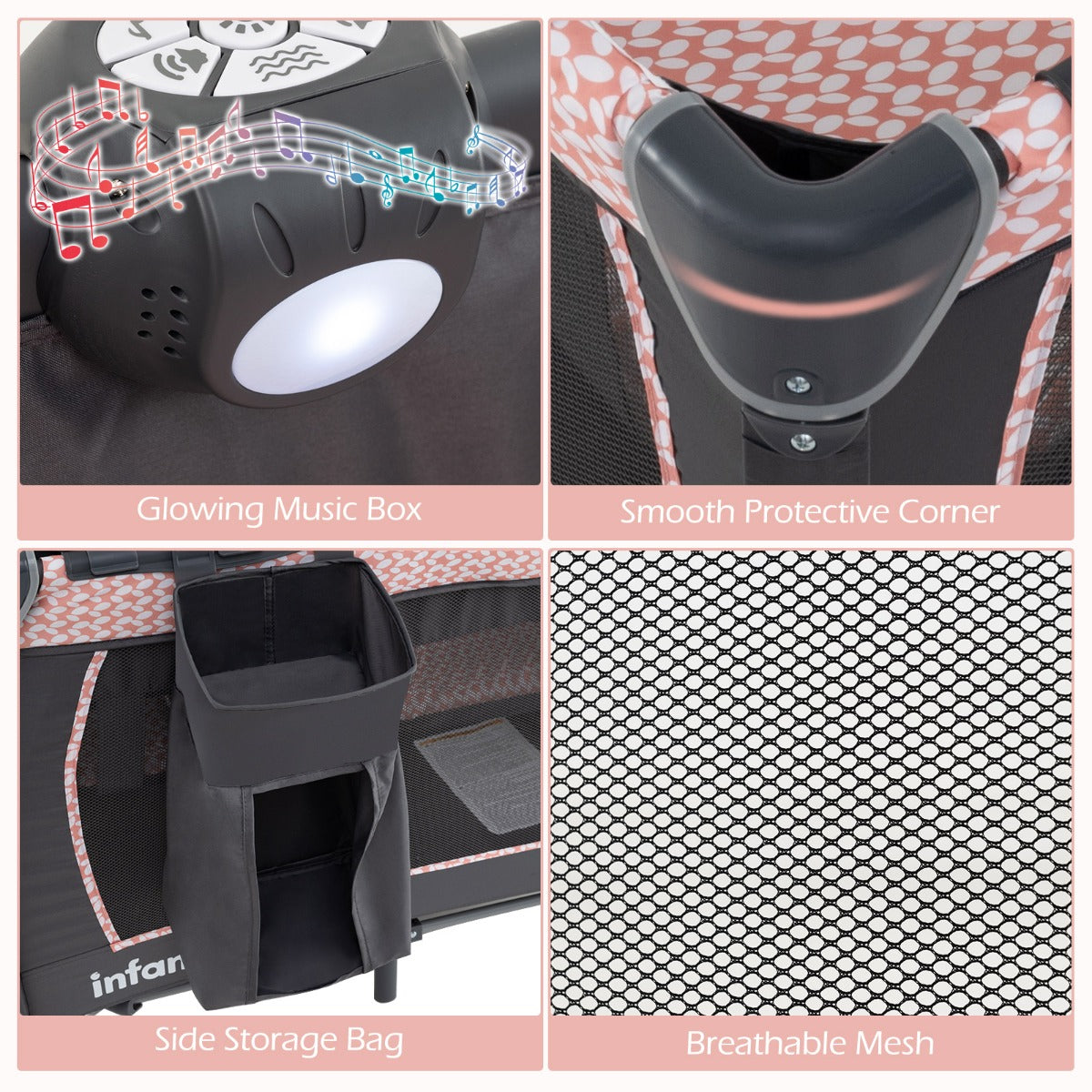 Livsk costway 5 in 1 reisbedje voor babys opvouwbaar babybedje met aankleedtafel babybox met opbergmand draagtas roze 6