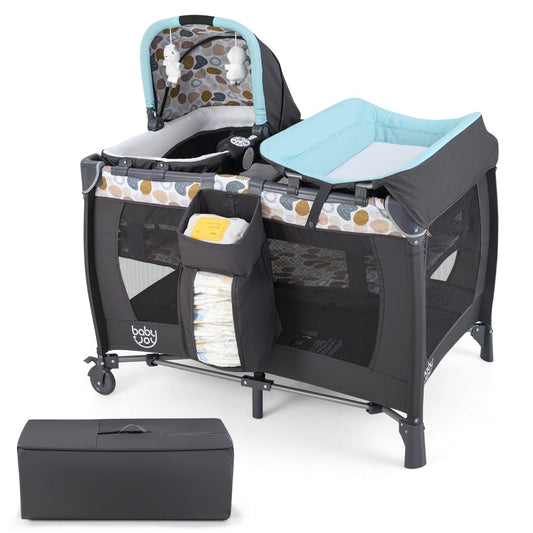 Livsk costway 5 in 1 travel crib for children with changing pad and bassinet blauw
