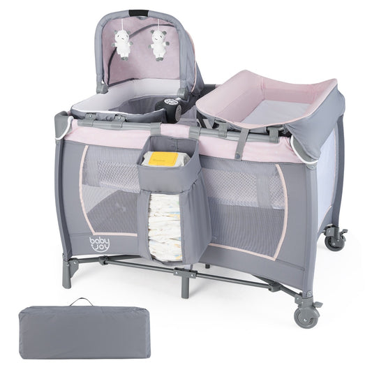 Livsk costway 5 in 1 travel crib for children with changing pad and bassinet roze