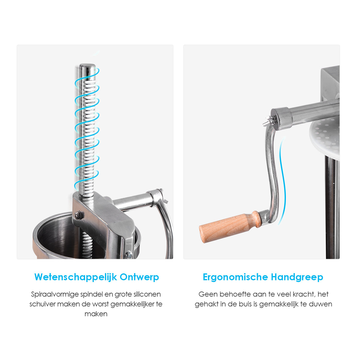 LIVSK Roestvrijstalen Worstenvuller - Tafelklem - 6 Vullingen - 5 kg Capaciteit - Ergonomisch Handvat - Zilver